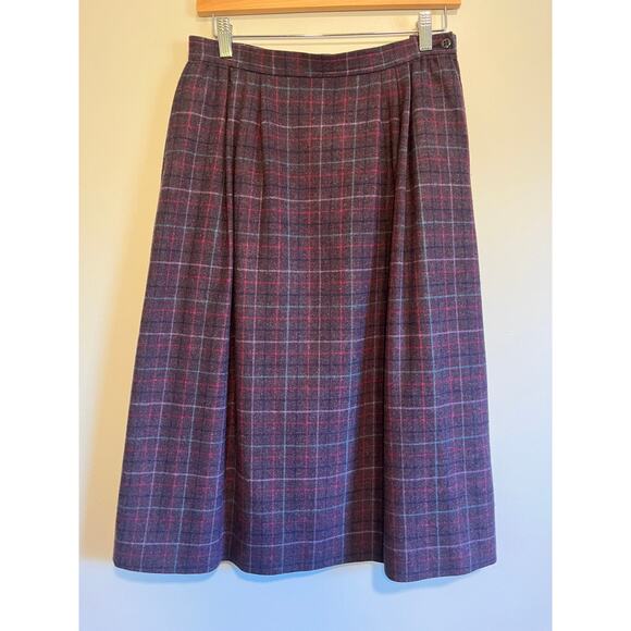1980s Pendleton Pink Purple Blue Plaid Academic Twee Coquette Wool Midi Skirt M - Picture 1 of 4